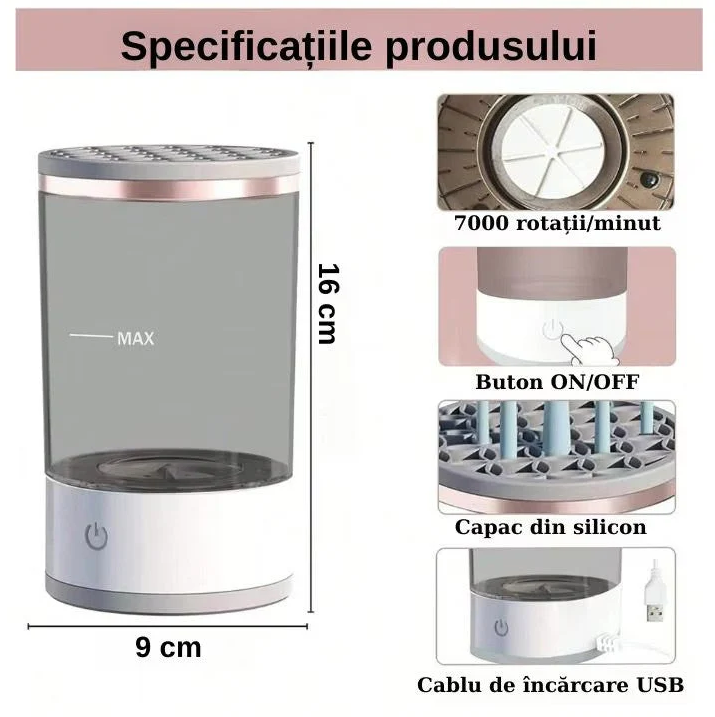 Aparat 2-in-1 pentru curățat și uscat pensulele de machiaj Trendysale.ro