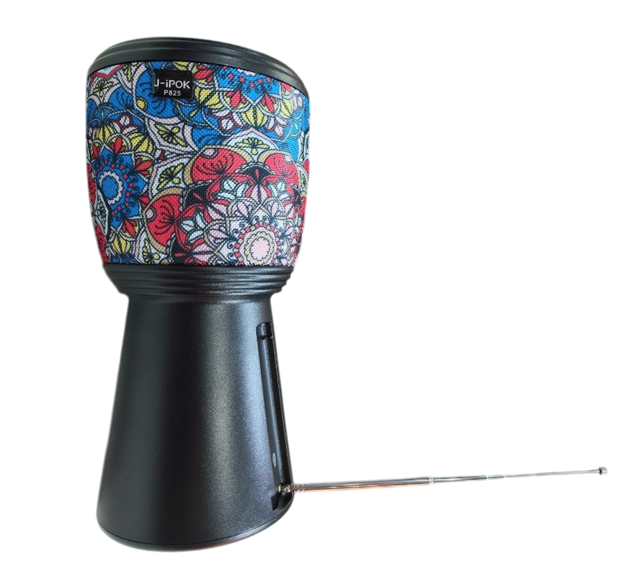 Boxa Portabila Bluetooth cu Incarcare Solara, Radio FM si Lanterna, Negru cu Model Floral Trendysale.ro