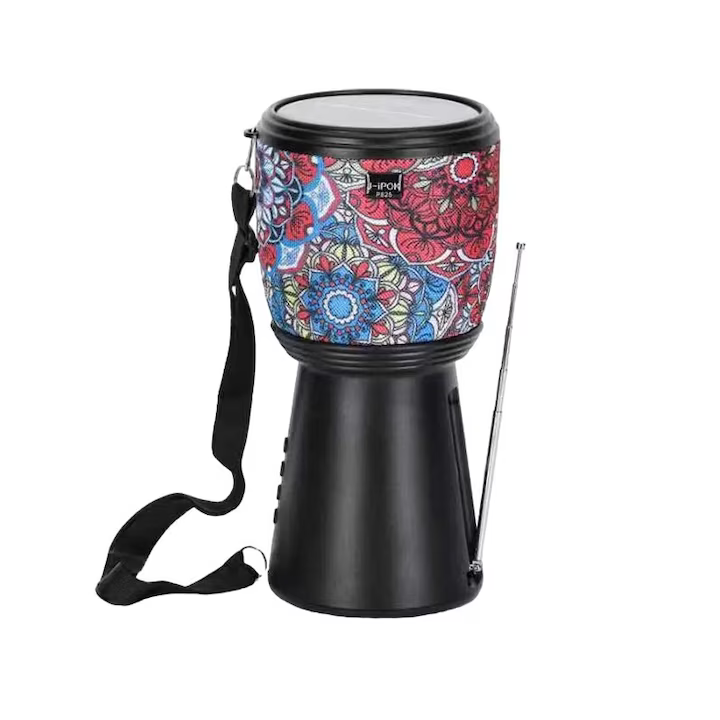 Boxa Portabila Bluetooth cu Incarcare Solara, Radio FM si Lanterna, Negru cu Model Floral Trendysale.ro