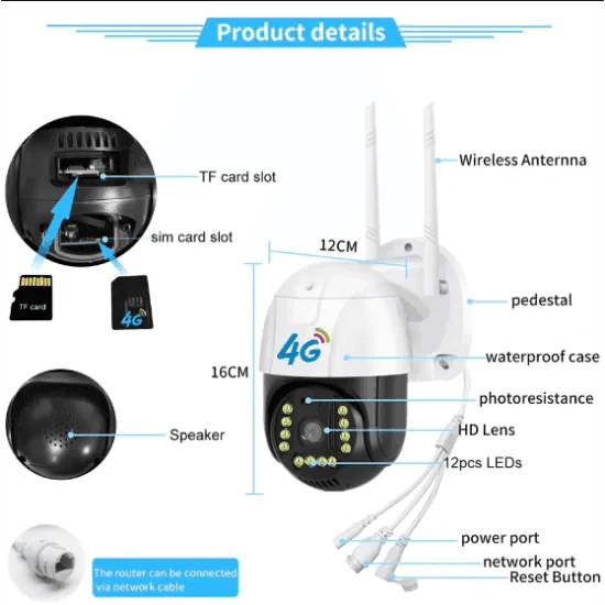 Camera Smart 4G Dasgut V380 Pro, Full HD1080p, Detectie Umana, Rezolutie 3.0MP, LED-uri IR, Viziune Nocturna, Rezistenta IP 66 Trendysale.ro