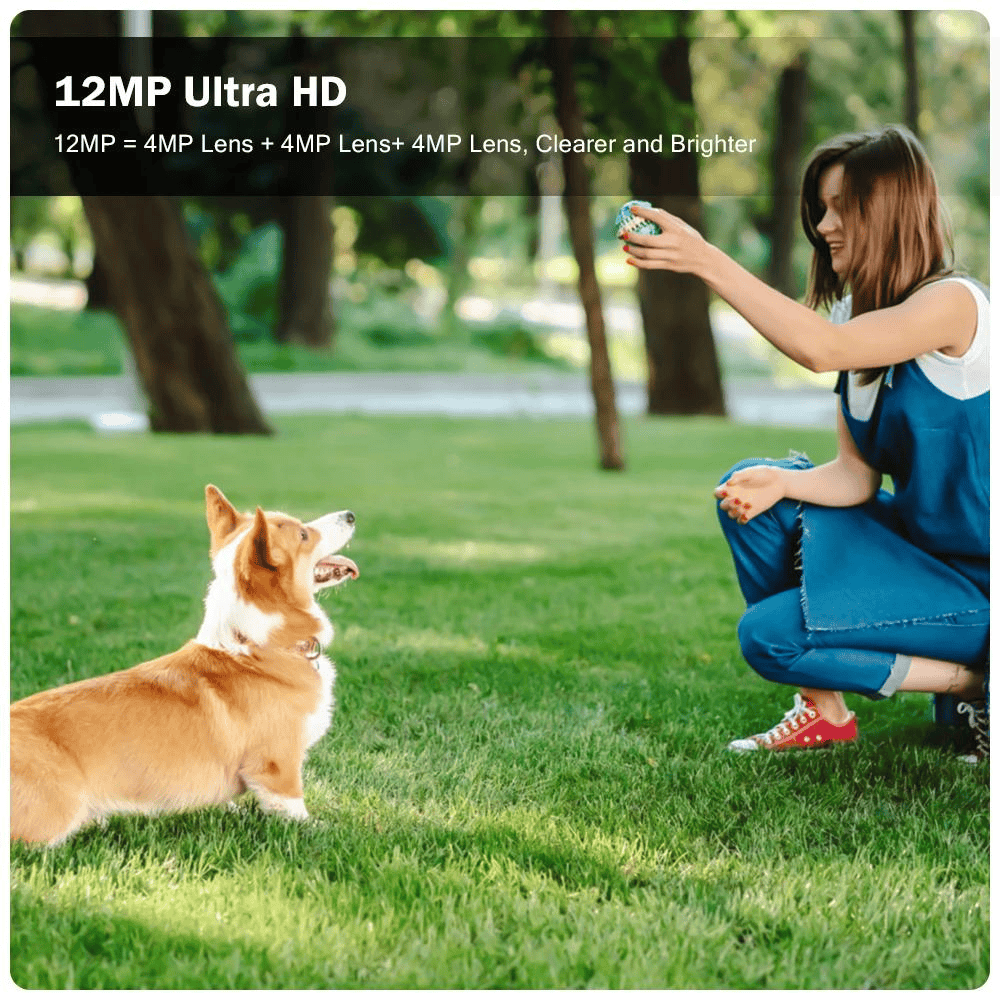 Camera Tripla Wi-Fi 6K 12MP, Zoom Digital 8X, AI Motion Detection, Night Vision, PTZ 355°/90°, IP66 Trendysale.ro