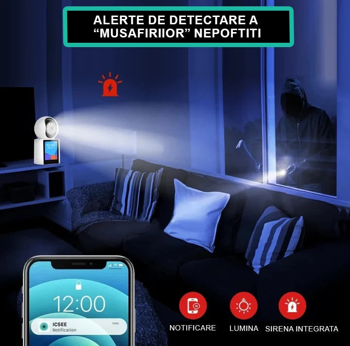 Camera de Supraveghere WiFi 360°, HD 1080p, Audio-Video, Senzor Miscare, Vedere Noaptea Trendysale.ro