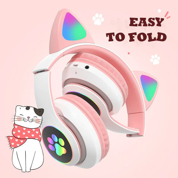 Casti bluetooth v5.0 pliabile, LED, design ureche de pisica, bass, stereo Trendysale.ro