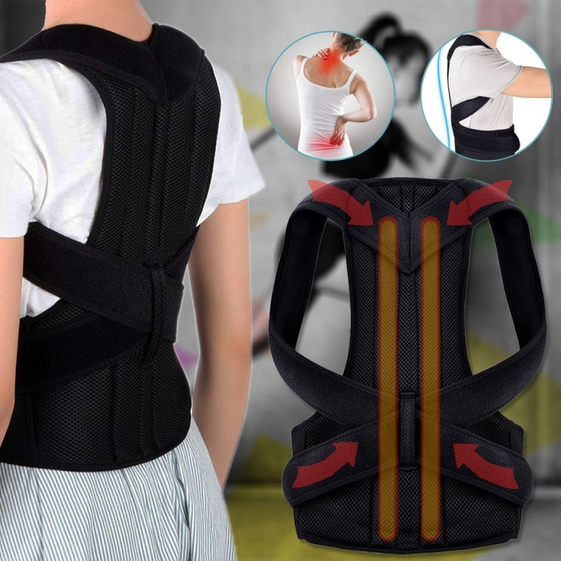 Corector Postural Unisex pentru Coloana, Corset cu Bretele Ajustabile, Negru Trendysale.ro