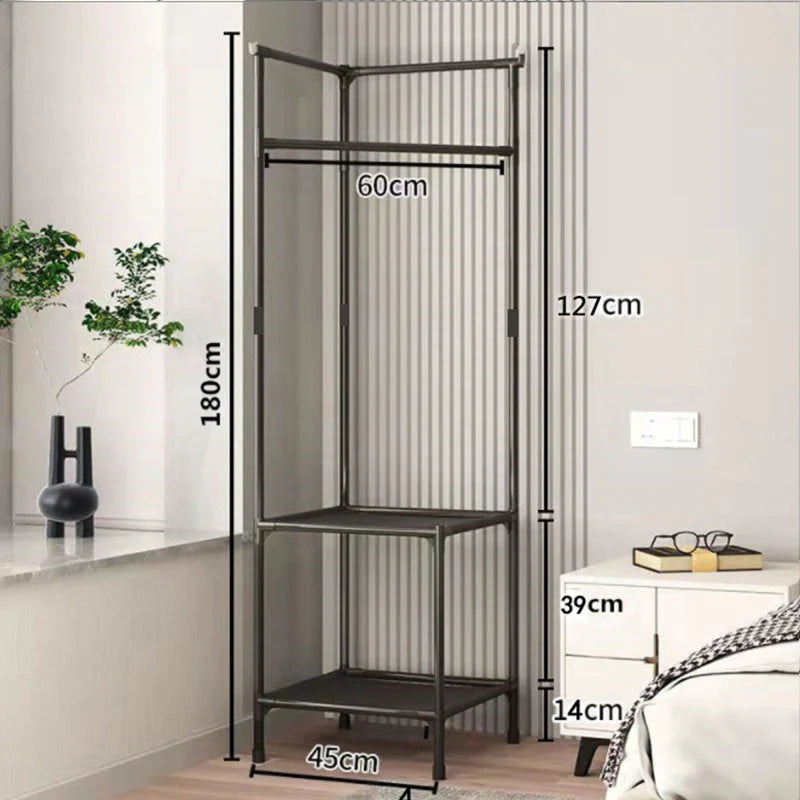 Cuier de colt din metal, cu 2 rafturi pentru organizare, negru Trendysale.ro