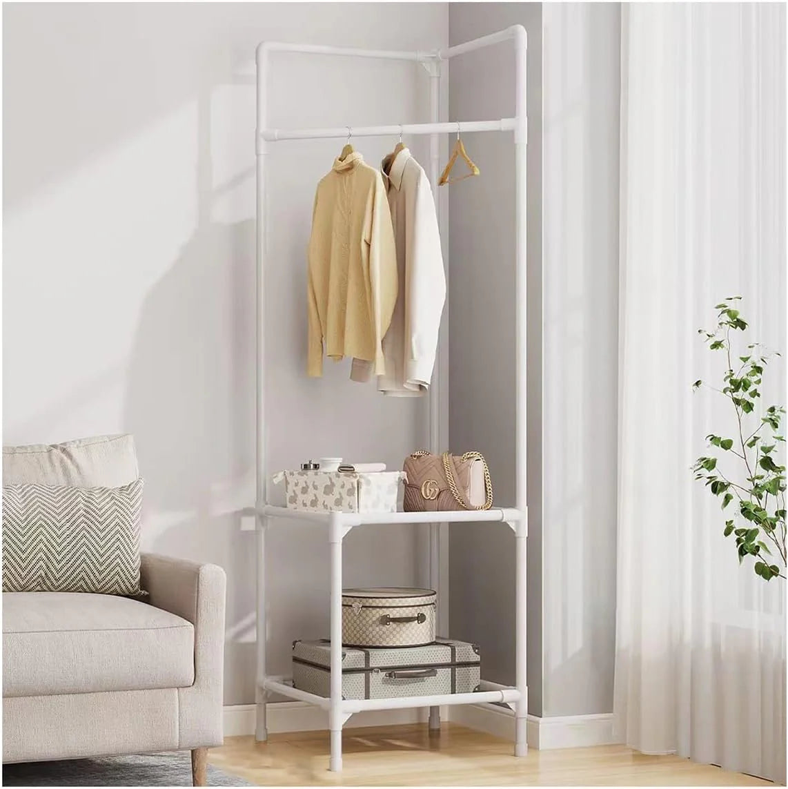 Cuier de colt din metal, cu 2 rafturi pentru organizare, negru Trendysale.ro