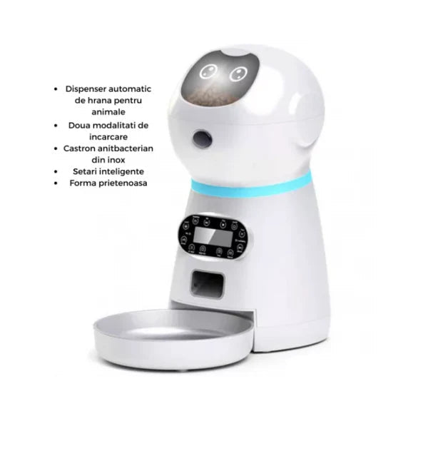 Dispenser automat pentru caini si pisici cu memorie, bol inox, 4 mese si comanda vocala Trendysale.ro