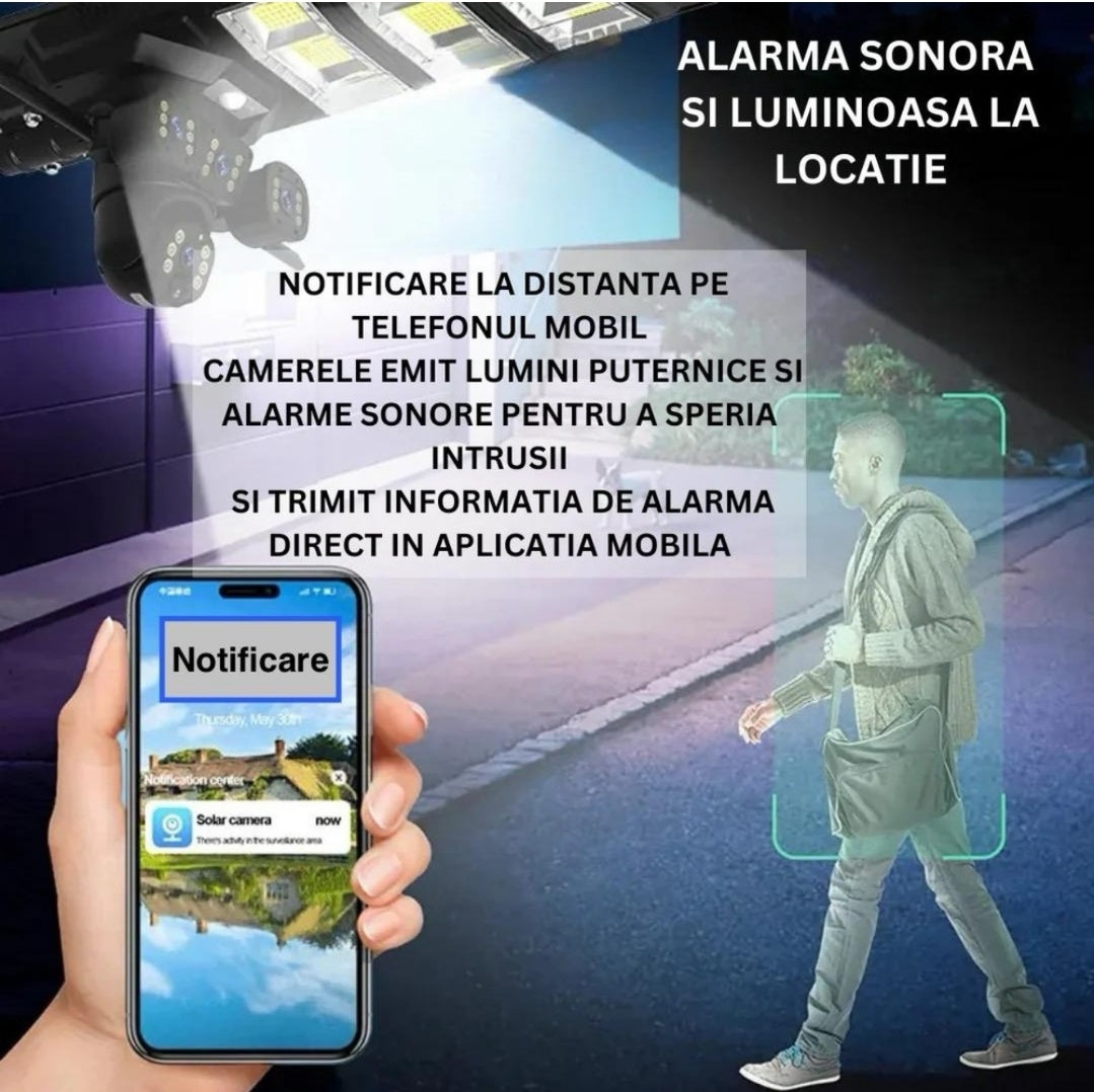 Lampa Solară LED + Cameră de Supraveghere WiFi – Iluminare și Securitate Inteligentă Trendysale.ro