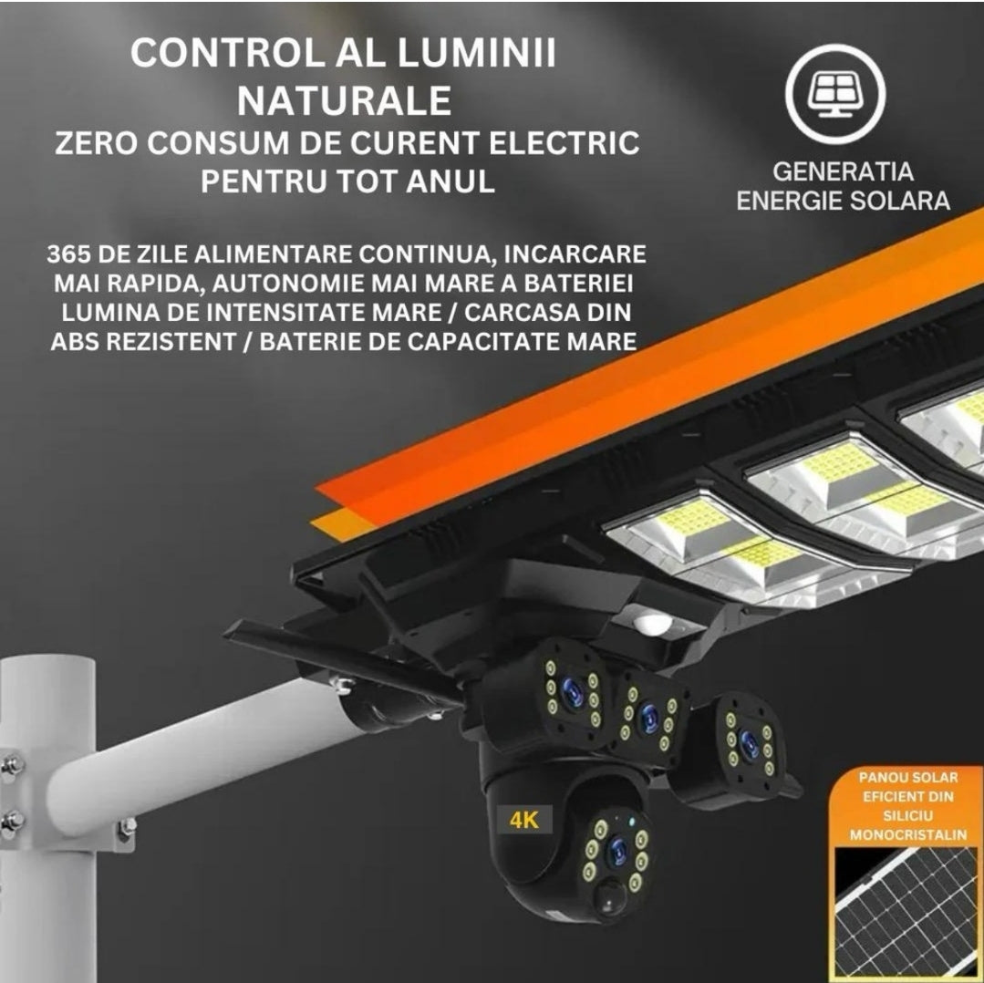 Lampa Solară LED + Cameră de Supraveghere WiFi – Iluminare și Securitate Inteligentă Trendysale.ro