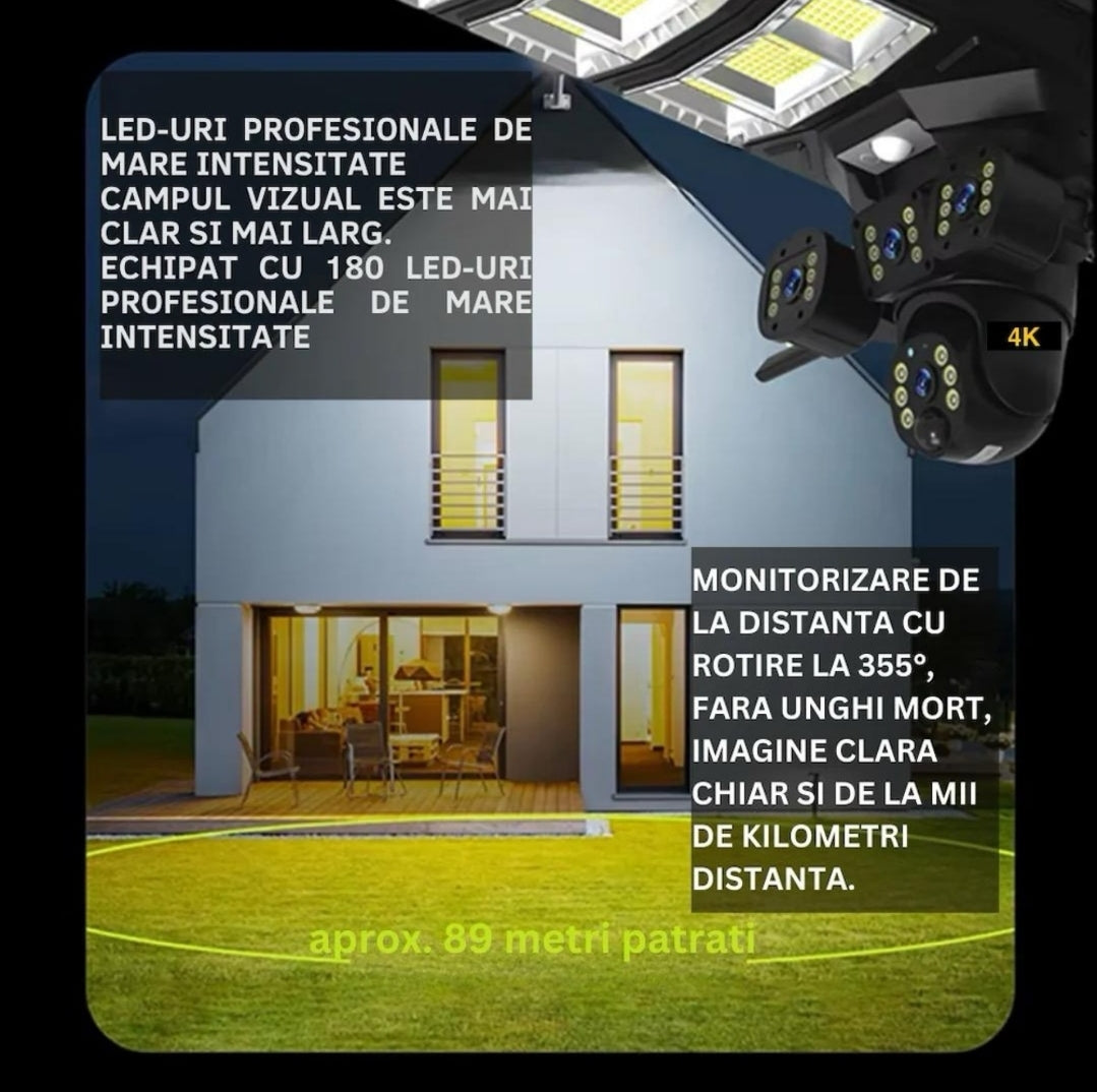 Lampa Solară LED + Cameră de Supraveghere WiFi – Iluminare și Securitate Inteligentă Trendysale.ro
