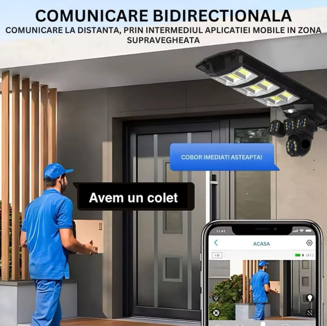 Lampa Solară LED + Cameră de Supraveghere WiFi – Iluminare și Securitate Inteligentă Trendysale.ro