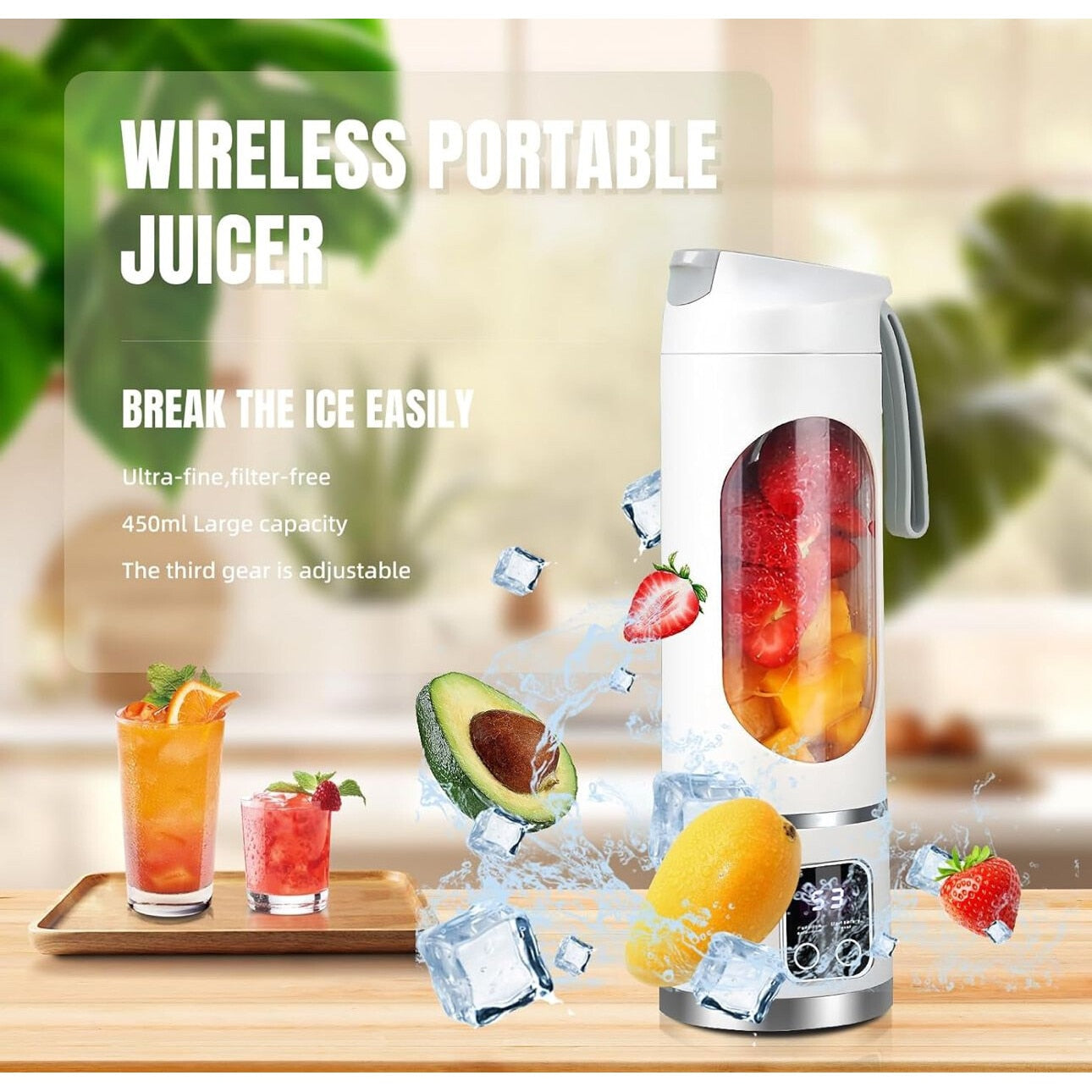 Mini Blender Portabil Cu Afisaj 450ml, 12000rpm, 12 lame Trendysale.ro