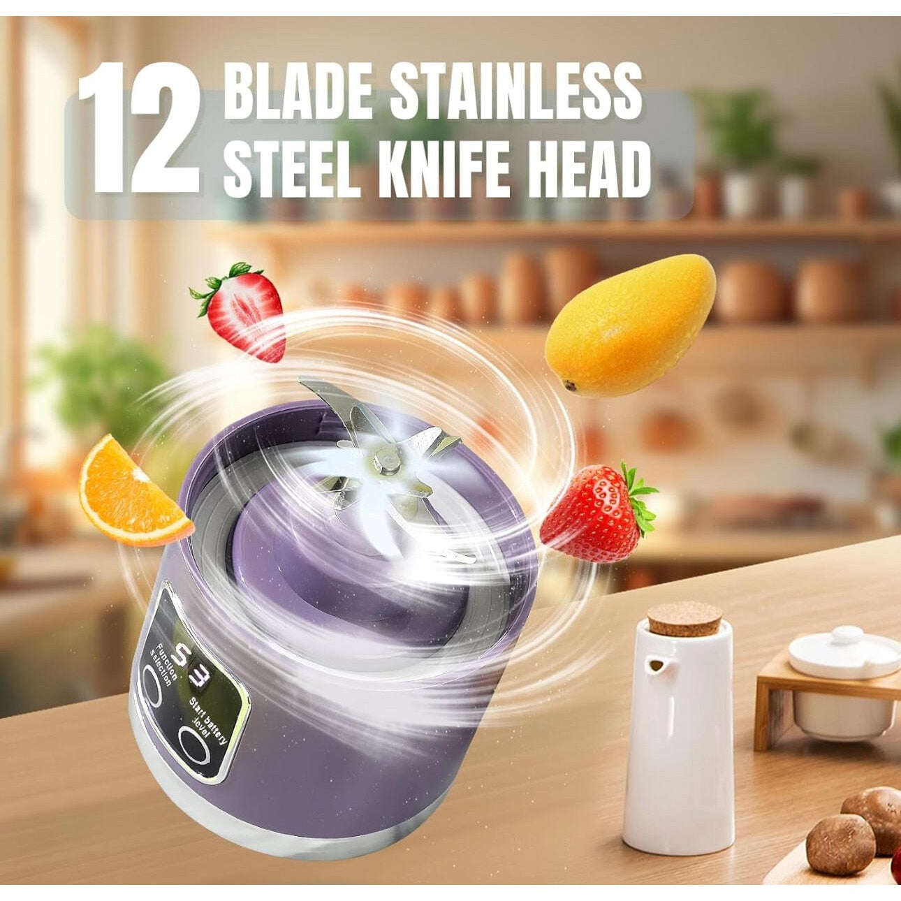 Mini Blender Portabil Cu Afisaj 450ml, 12000rpm, 12 lame Trendysale.ro
