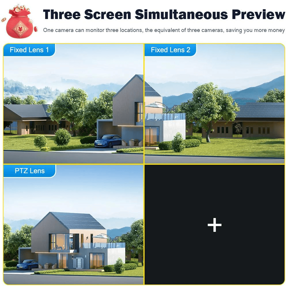 SET 2X Camere Triple Wi-Fi 6K 12MP, Audio bidirectional, AI Motion Detection, Night Vision, PTZ 355°/90°, IP66 Trendysale.ro