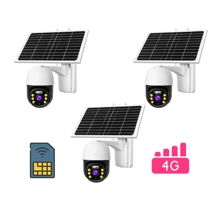 SET 3 Camere supraveghere 5MP cu panou solar, rotire 355°, IP66, 4G Trendysale.ro