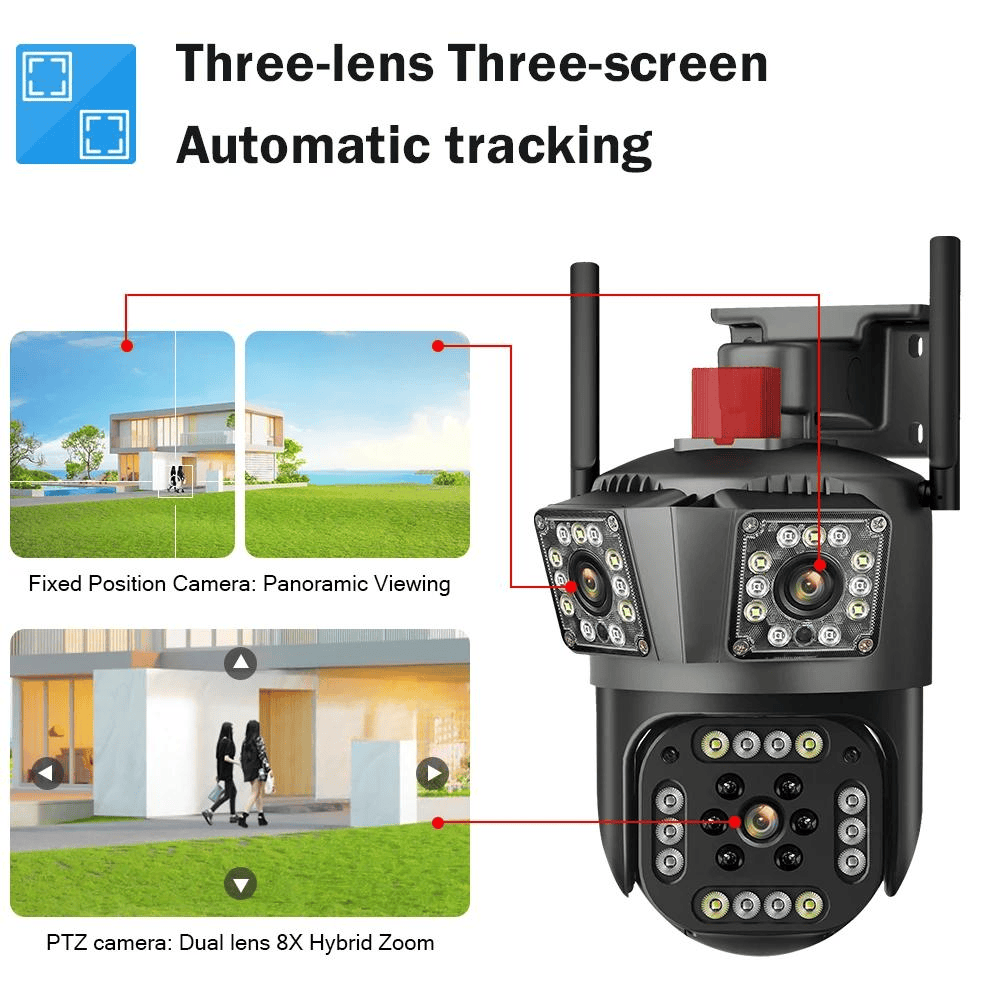 SET 3X Camere Triple Wi-Fi 6K 12MP, Audio bidirectional, AI Motion Detection, Night Vision, PTZ 355°/90°, IP66 Trendysale.ro