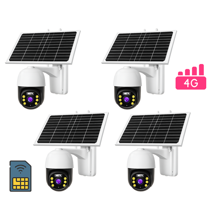 SET 4 Camere supraveghere 5MP cu panou solar, rotire 355°, IP66, 4G Trendysale.ro