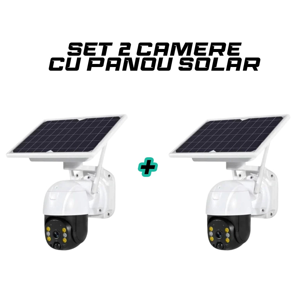 Set 2 Camere de supraveghere exterior 4G 1080HD, IP60, panou solar, vedere nocturna Trendysale.ro