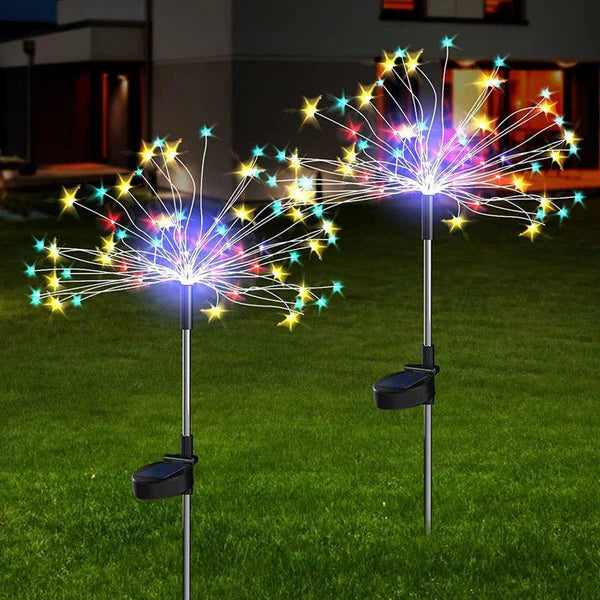 Set 2 Lampa Solara Tip Artificii cu Suport de Metal, 120 LED Multicolor Trendysale.ro