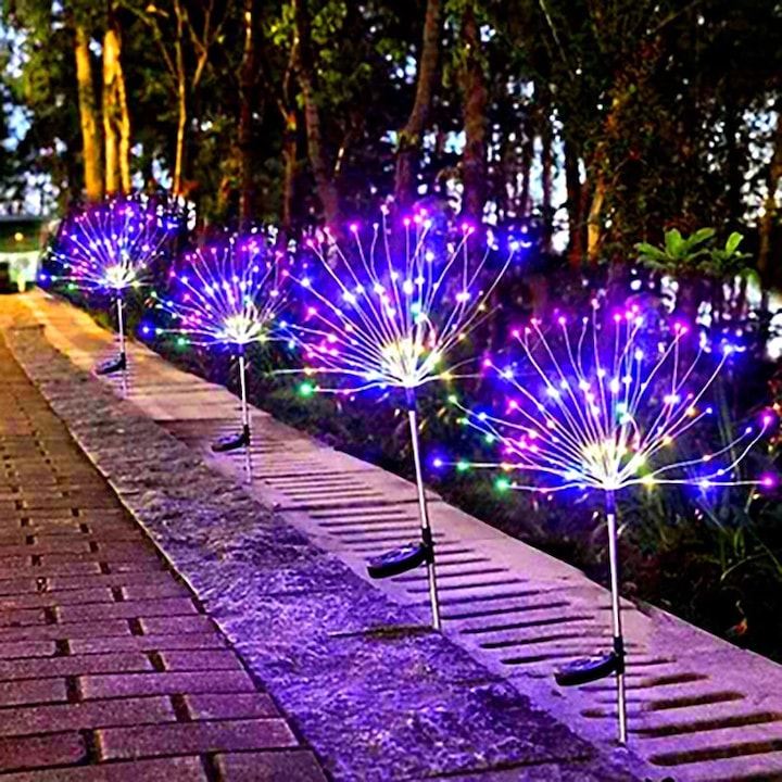 Set 2 Lampa Solara Tip Artificii cu Suport de Metal, 120 LED Multicolor Trendysale.ro