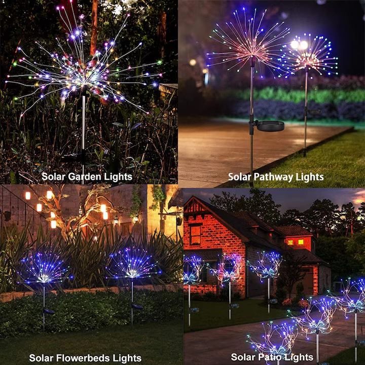 Set 2 Lampa Solara Tip Artificii cu Suport de Metal, 120 LED Multicolor Trendysale.ro