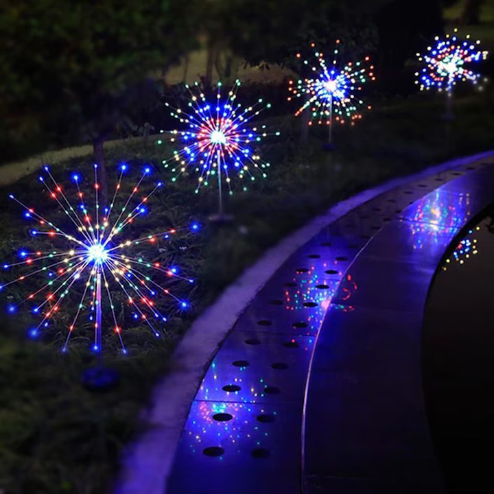 Set 2 Lampa Solara Tip Artificii cu Suport de Metal, 120 LED Multicolor Trendysale.ro