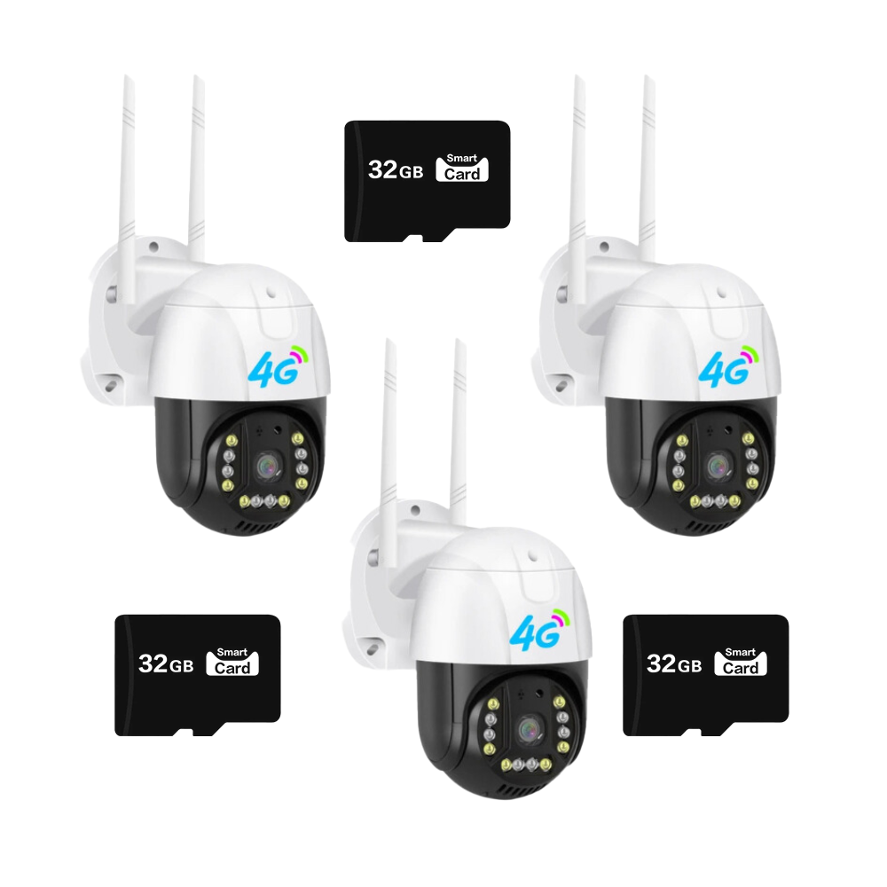 Set 3 Camere Securitate 4G si LAN Dasgut V380 Pro, 3.0MP, Panoramica, 220V + 3 carduri de memorie Trendysale.ro