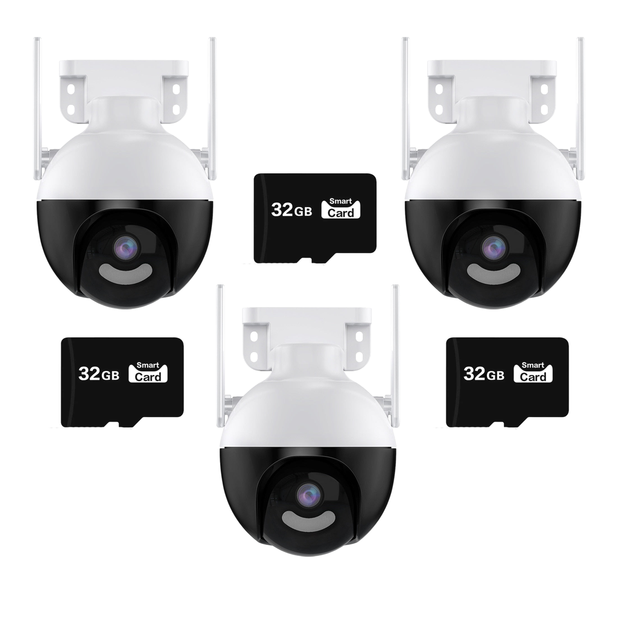 Set 3 Camere Supraveghere WiFi 5MP, PTZ 360°, Viziune Nocturnă Color, IP66 + 3 Card 32GB Trendysale.ro