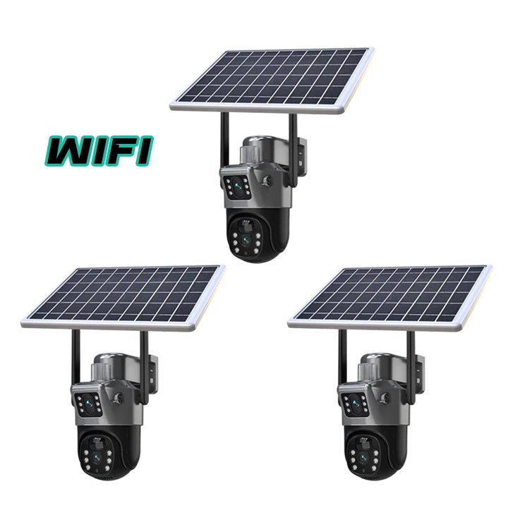Set 3 Camere Video Supraveghere 4K - Wifi sau 4G, 2 Lentile, Panou Solar, 360° Trendysale.ro