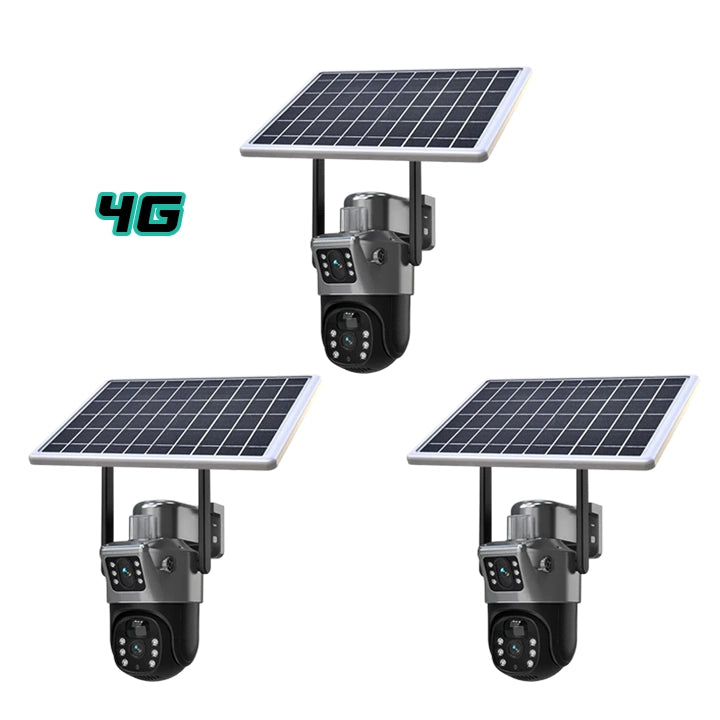 Set 3 Camere Video Supraveghere 4K - Wifi sau 4G, 2 Lentile, Panou Solar, 360° Trendysale.ro