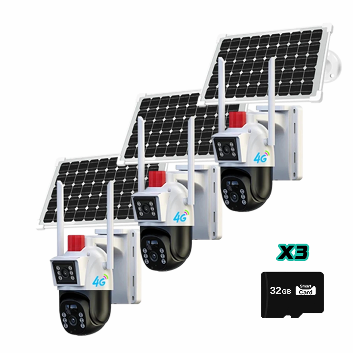 Set 3 Camere de Supraveghere Solara cu Dubla Lentila, 4G SIM, Dasgut, 2x3MP + Card 32GB Trendysale.ro