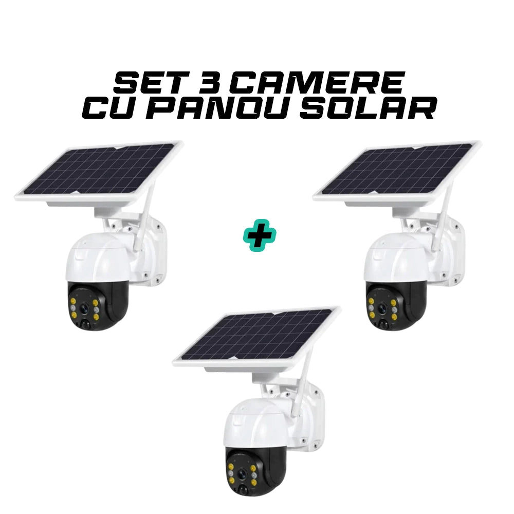 Set 3 Camere de supraveghere exterior 4G 1080HD, IP60, panou solar, vedere nocturna Trendysale.ro