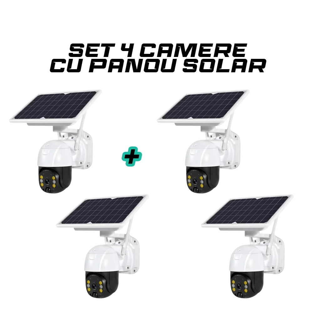 Set 4 Camere de supraveghere exterior 4G 1080HD, IP60, panou solar, vedere nocturna Trendysale.ro