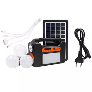 Sistem iluminare cu 3 becuri, lanterna, radio si baterie, 24W Trendysale.ro